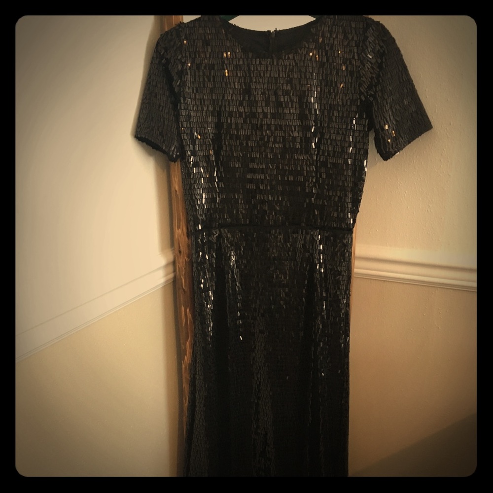 Modest black sequin dress